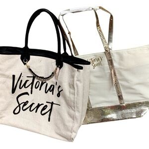 VS Victorias Secret Logo Chain Tote Bag & Sequin Tote Bag Bundle New With Tags